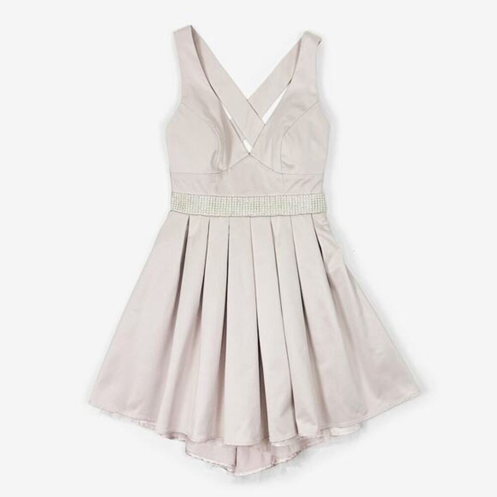Lipsy London Pleated‎ Mini Dress Size 4 Beige Wedding Guest Prom Formal Party